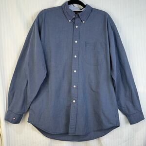 Tommy Hilfiger Golf Men's Large Navy Blue/White Button-Down Long-Sleeve Shirt